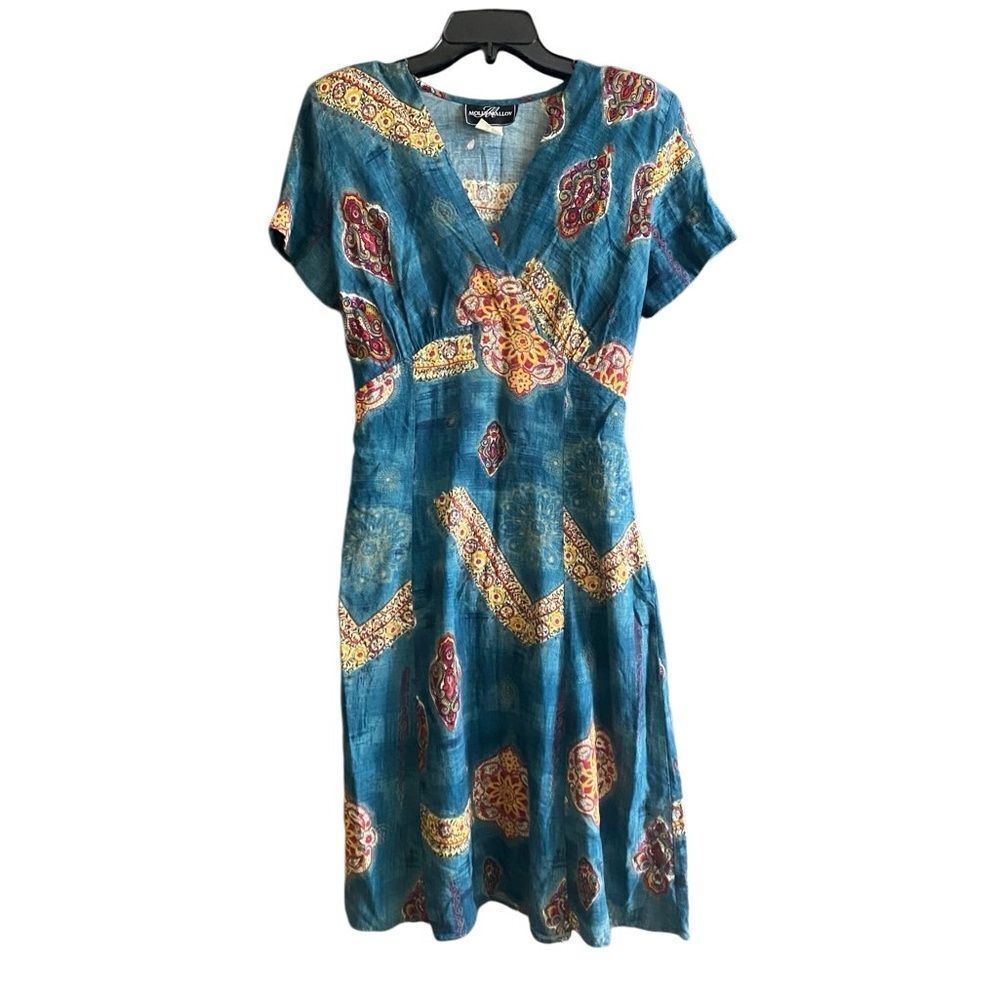 Molly Malloy VINTAGE Green Medallion Print Midi Dress. Size 10.